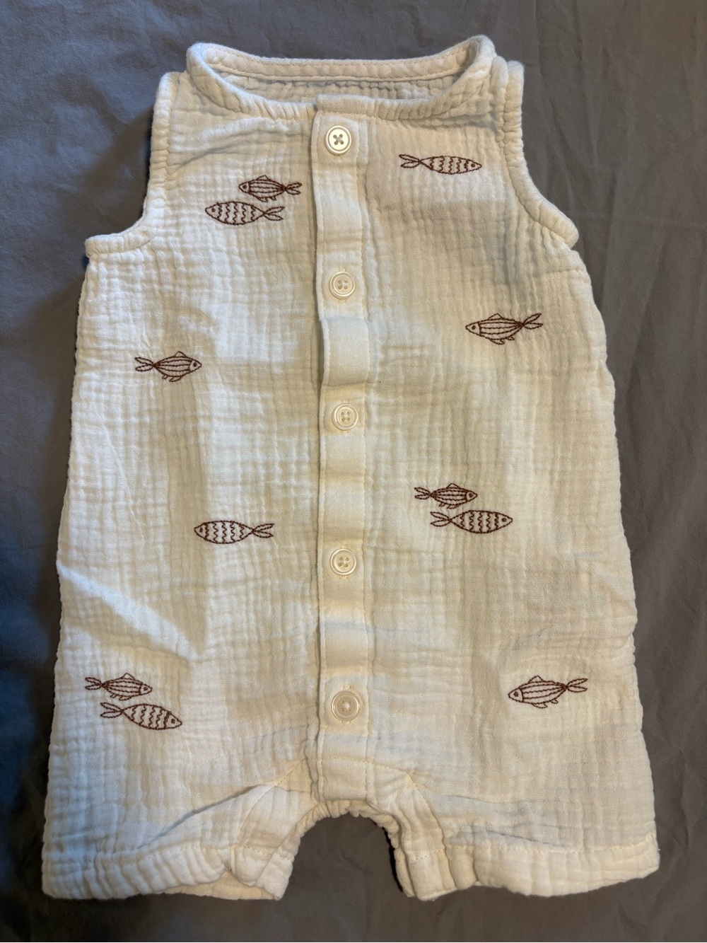 Carter’s Little Planet 6M Organic Cotton Gauze Romper with Embroidered Fish